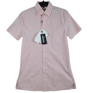 Dirk Bikkembergs Sport Couture Shirt Mens 40 Pink Short Sleeve Logo Print Cotton